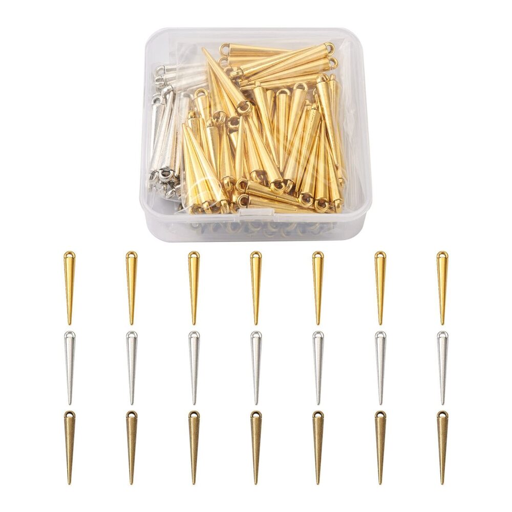 1559 150pcs Spike Beads Pendants Tibetan Style Long Bullet Spike Cone